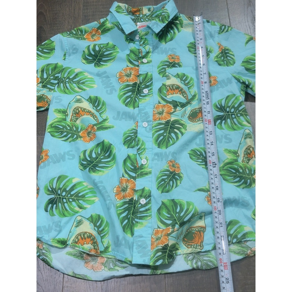 Jaws Movie Shark Tropical Hawaiian Button Down Shirt Mens XL Blue Mad Engine